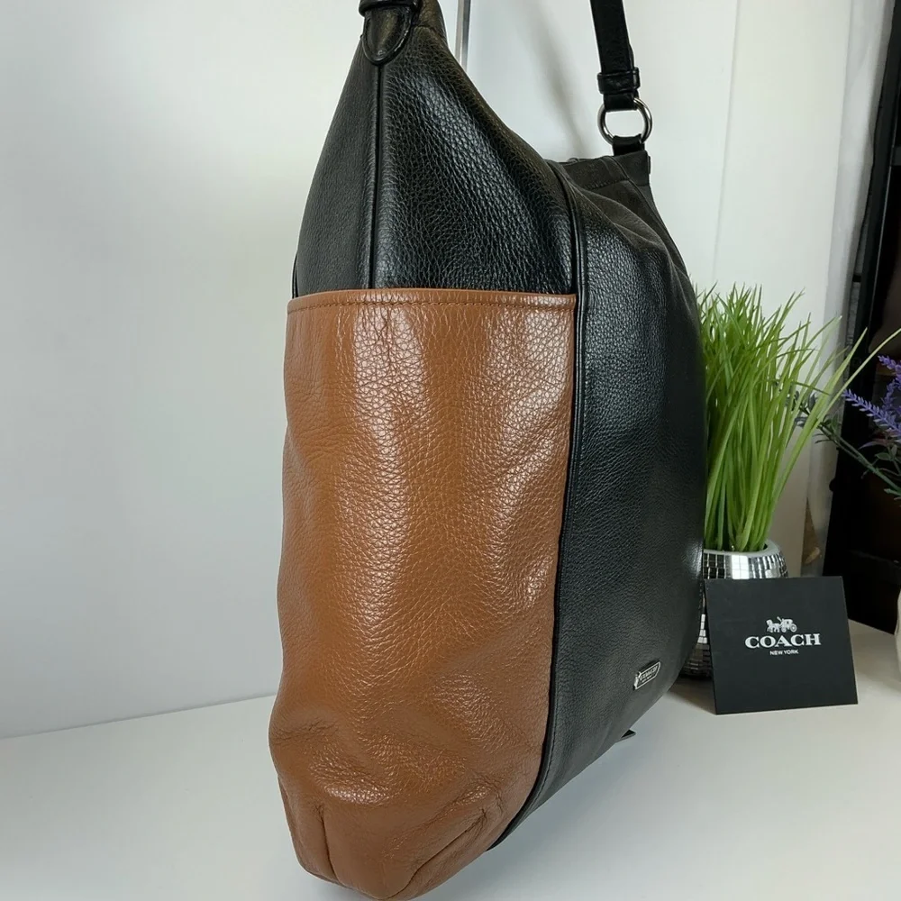 Coach Park Colorblock Hobo Black Brown Leather Shoulder Crossbody Bag Laptop wor